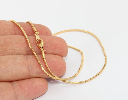 16'' 1,2mm 24k Shiny Gold Snake Necklace, Finished Snake  CHK257