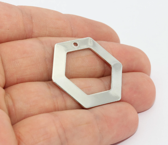 30mm Silver Plated Hexagon Pendant, Geometric Charm, MTE602