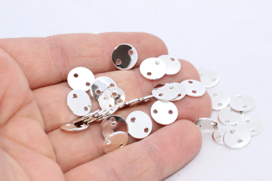 6mm Silver Plated Disc Charms, Two Hole Coins, Gold Plated Disc, BRT567