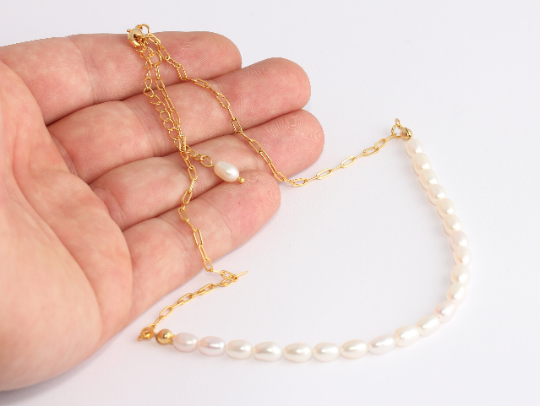 17'' 24k Shiny Gold Pearl Necklace, Pearl Beaded Gold, CHK707-4