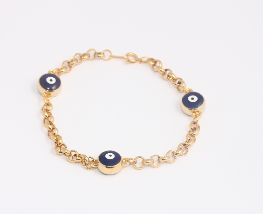 8" 24k Shiny Gold Evil Eye Bracelets, Beaded Bracelets,           SLM294