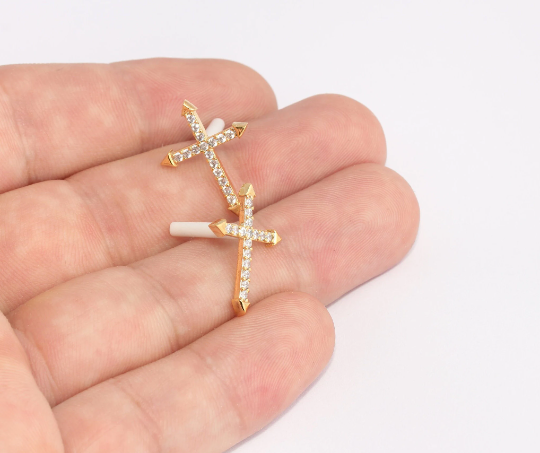 16x22mm 24k Shiny Gold Stud Earrings, CZ Cross Stud , SLM315