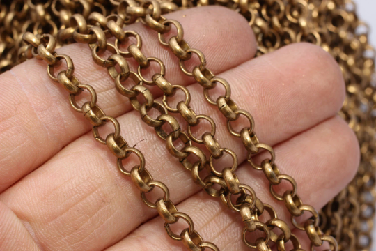 5,5mm Raw Brass Rolo Chain, Soldered Chain, Bulk Lot Chain, BXB156