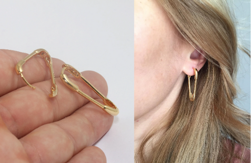 Pin Earrings, Gold Leverback