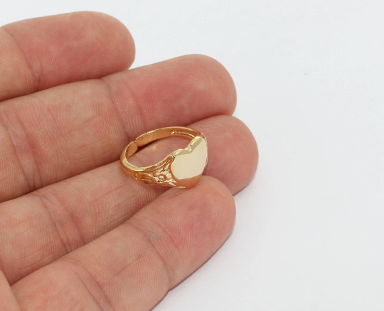 17mm 24k Shiny Gold Heart Ring, Stamping Ring, Adjustable  MTE1372