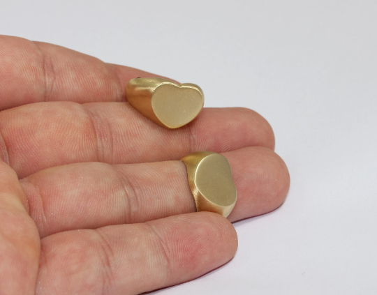17mm Raw Brass Heart Ring, Stamping Ring, Adjustable  CHK432