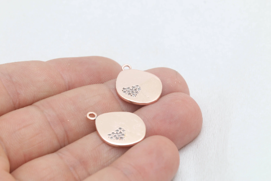 15x20mm Rose Gold Drop Charms, Micro Pave Charms, CZ ZRCN609