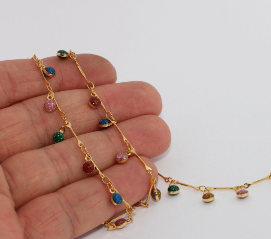 1x12mm 24k Shiny Gold Crystal Chains , Beaded Chain, Gold   BXB326