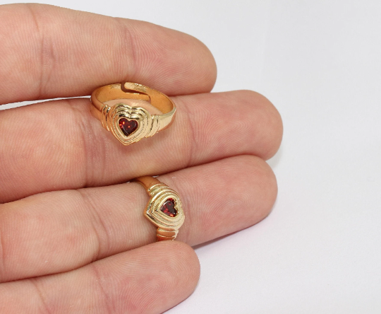 17-18mm 24k Shiny Gold Heart Ring, Micro Pave Heart Rings, MLS283