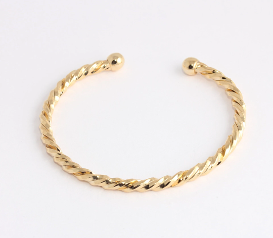 4mm 24k Shiny Gold Round Wire Bracelet, Open, Bracelet,             CHK663-2