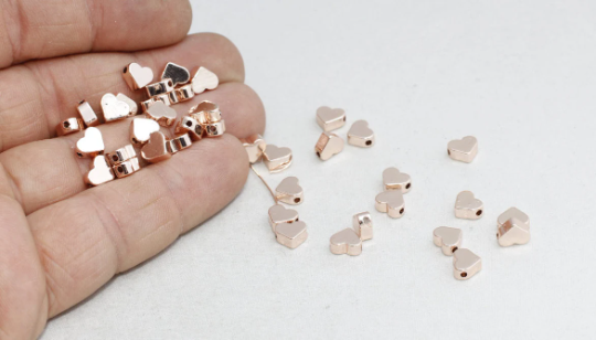 Ciondoli a forma di cuore in oro rosa da 7 mm, ciondolo a forma di cuore, ciondoli delicati, ROSE287