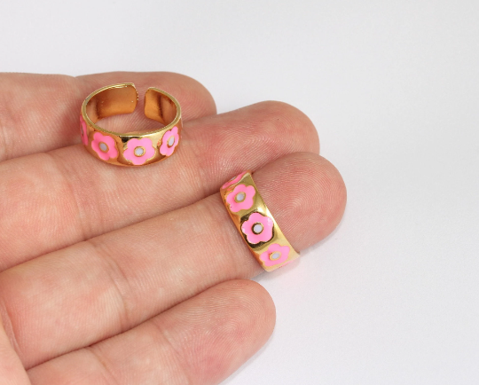 Anelli a forma di fiore in oro lucido 24k da 17-18 mm, lineari da donna, SLM96