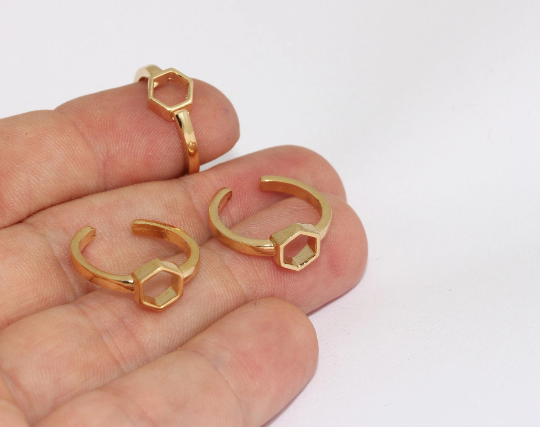 16-17mm 24k Shiny Gold Hexagon Ring, Gold , Design  , FNL191