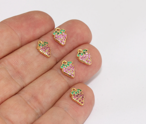 Shiny Gold Pave Strawberry