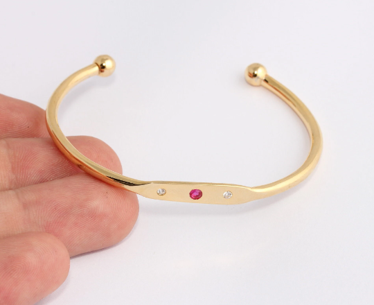 24k Shiny Gold Cuff CZ Bracelet Bangle Wire Bracelet Gold             CHK630-2