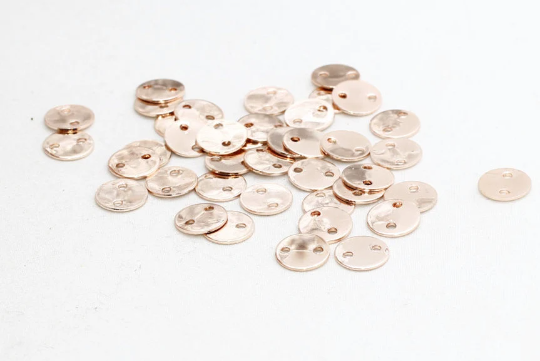 10mm Rose Gold Coins, Round Disc, Two Hole Charms,  ROSE90