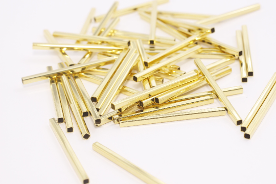 30mm 24k Shiny Gold Tube Beads, Square Tube Beads, Long  MTE245