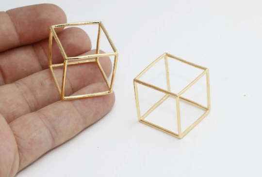 25 mm 24 Ayar Parlak Altın Küp Charms, Küp Kolye, Açık MTE169