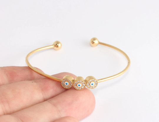 60mm 24k Shiny Gold Cuff, Evil Eye Wire Bracelet, Bracelet,                 BXB372-1