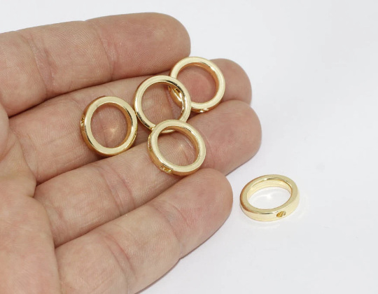 15mm 24k Shiny Gold Circle Charms, Circle Pendant, Gold               MTE62