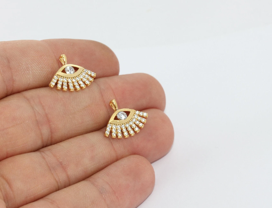 13x17mm 24k Shiny Gold Evil Eye, Micro Pave Evil Eye, Micro MTE384