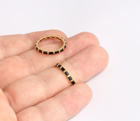 17mm 24k Shiny Gold Rings, Micro Pave Black Stone Rings, SLM595