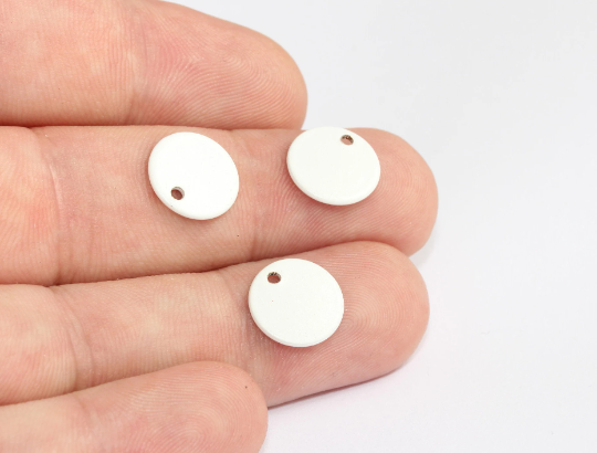 12mm White Painted Round Charms, Round Disc, Medallion  MLS488