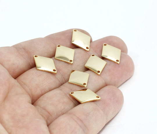 12x17mm 24k Shiny Gold Square Disc, Two Hole Charms, MTE231