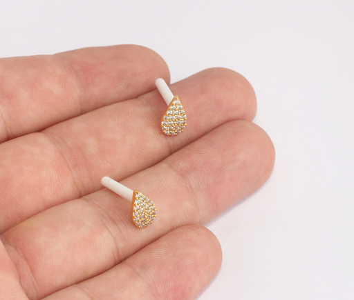 Stud Earrings, Micro Teardrop CZ