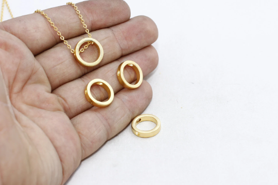 15mm 24k Matt Gold Round Pendant, Circle Charms, Eternity MTE120
