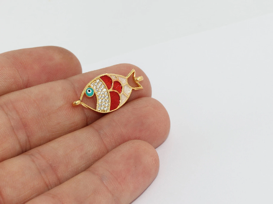12x26mm 24k Shiny Gold Fish Charms, Micro Pave Charms, MTE643