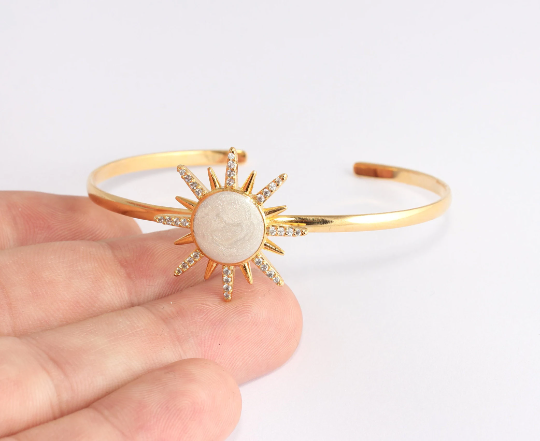 60mm 24k Shiny Gold Cuff, CZ Sun Bracelet Bangle , Bracelet,            CHK122-1