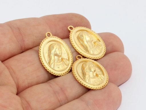 Matte Gold Mother Mary Pendant