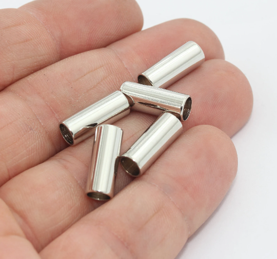 6x15mm Silver Plated Tube Beads, Tube Charms, Tiny Tubes,  MTE422