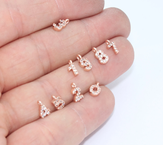 5x8mm Rose Gold Number Charms, Cz Number Charms,         HRF14