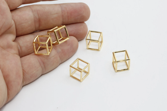 12mm 24k Shiny Gold Cube Charms, Cube Necklace, Cube  MTE157