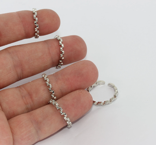 17mm Rhodium Plated Cube Rings, Adjustable Ring Settings, MTE1312