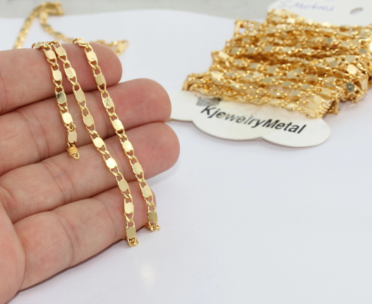 Shiny Gold Chain, Gold Bar Chain, Gold Necklace Chain,   BXB295