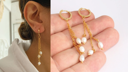 70mm 24k Shiny Gold Drop Earrings, Long Earrings With, SLM789