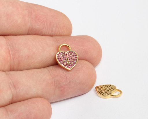 Shiny  Gold  Heart  Lock  Charms
