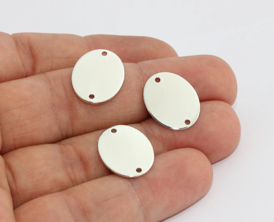 14x18mm Rodyum Kaplamalı Oval Madeni Paralar, İki Delikli Disk, Madeni Para MTE575