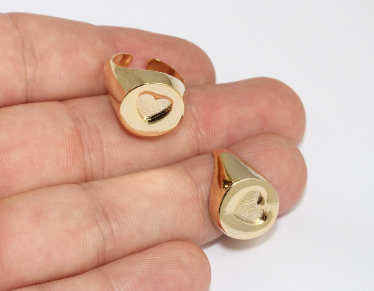 Anelli a forma di cuore in oro lucido 24k da 16-17 mm, cuore, montature per anelli MLS944
