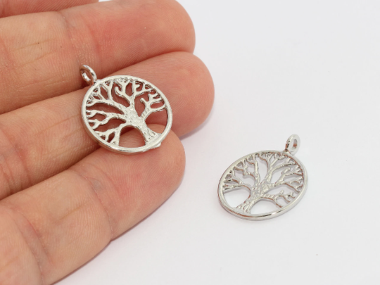 18x23mm Rhodium Plated Tree Of Life, Tree Of Life, Brass MTE665