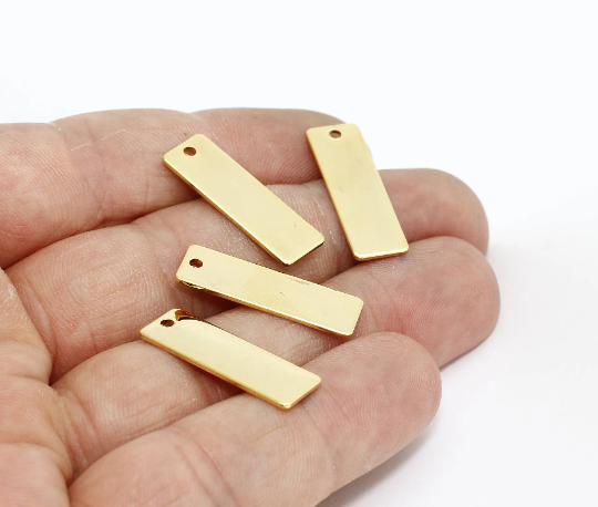 8x25mm 24 Parlak Altın İsimlik Bar, Dikdörtgen Charm, MTE114