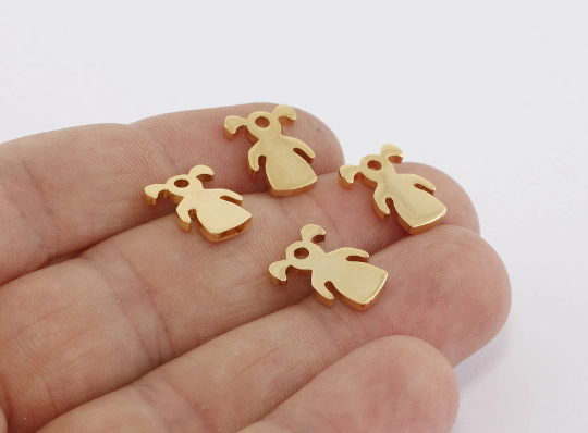 10x13mm 24k Shiny Gold Girl Charms, Moppet Charms, MTE221