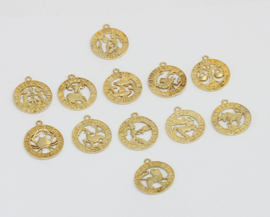 Ciondoli zodiacali in ottone grezzo da 19x21 mm, ciondoli astrologici, oroscopo, componenti in ottone grezzo, collana con ciondolo, HRF36
