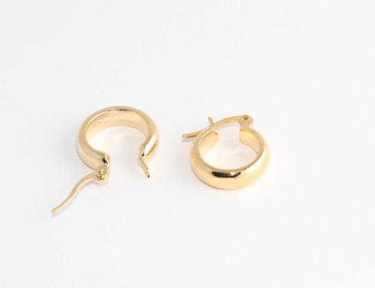 16mm 24k Shiny Gold Earrings, Leverback Earrings, Small Hoop            XP206