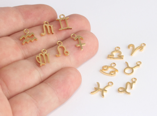 9x12mm 24k Shiny Gold Zodiac Signs, Horoscope, Zodiac Sign Charms ...