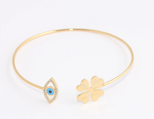 62mm 24k Shiny Gold Cuff, CZ Evil Eye Bracelet,  Gold                   CHK153