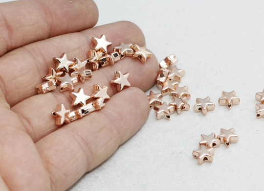 8mm Rose Gold Plated Star Beads, Center Hole Star Beads, ROSE226